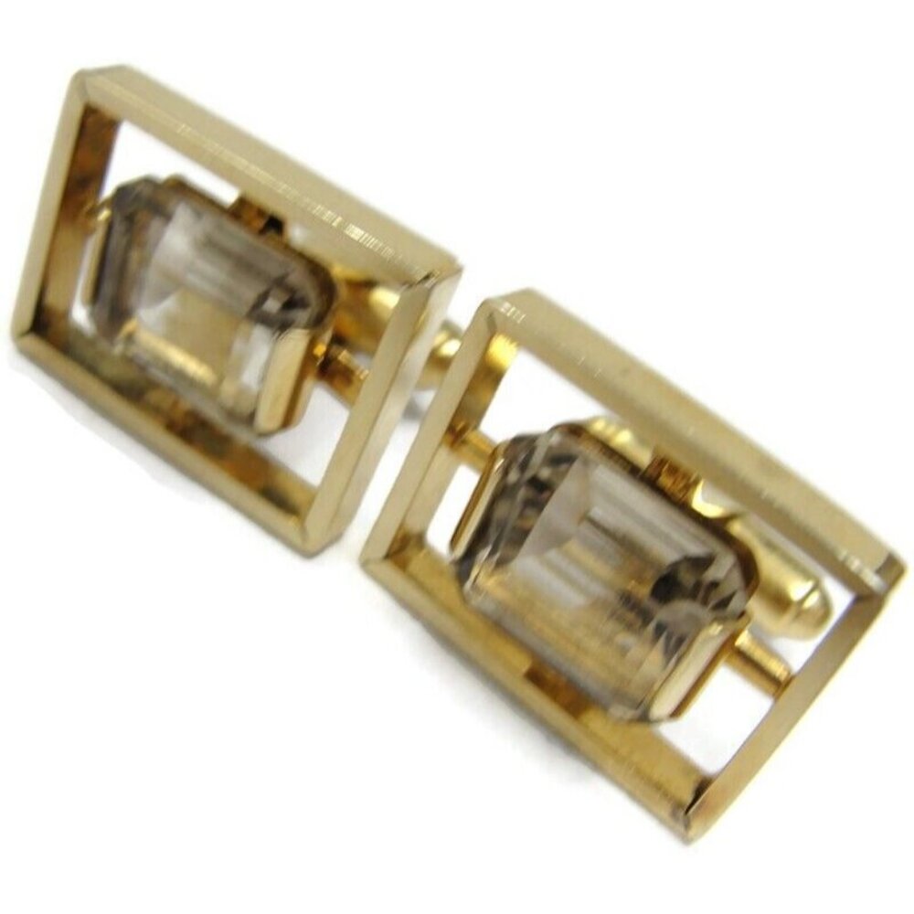 Vintage Anson 12K Gold Filled Cufflinks Champagne Colored Stone